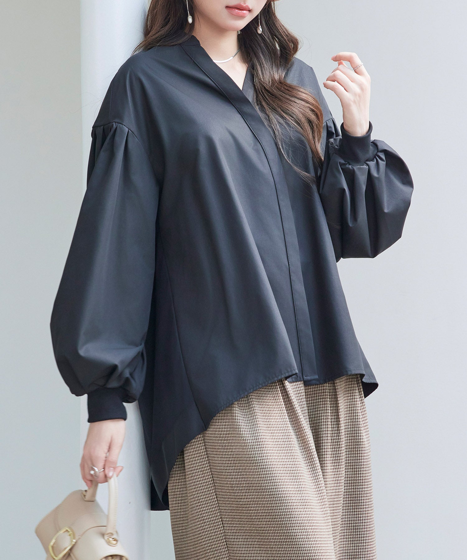 ギャザーチュールドッキングブラウスsdp0323 ブラック