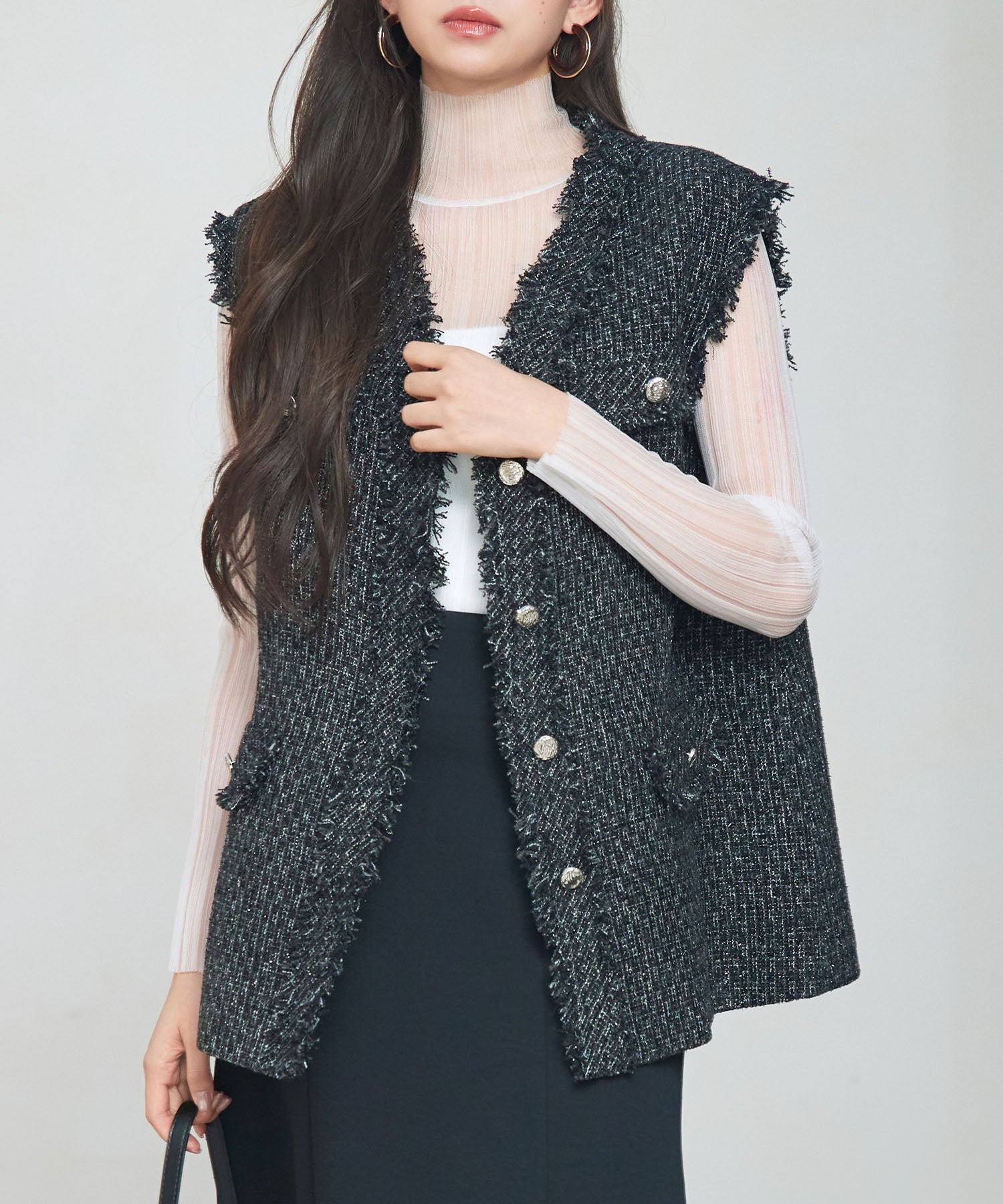 ツイードオーバーサイズフリンジベスト ツイードオーバーサイズフリンジベスト（ベスト）｜MYINE