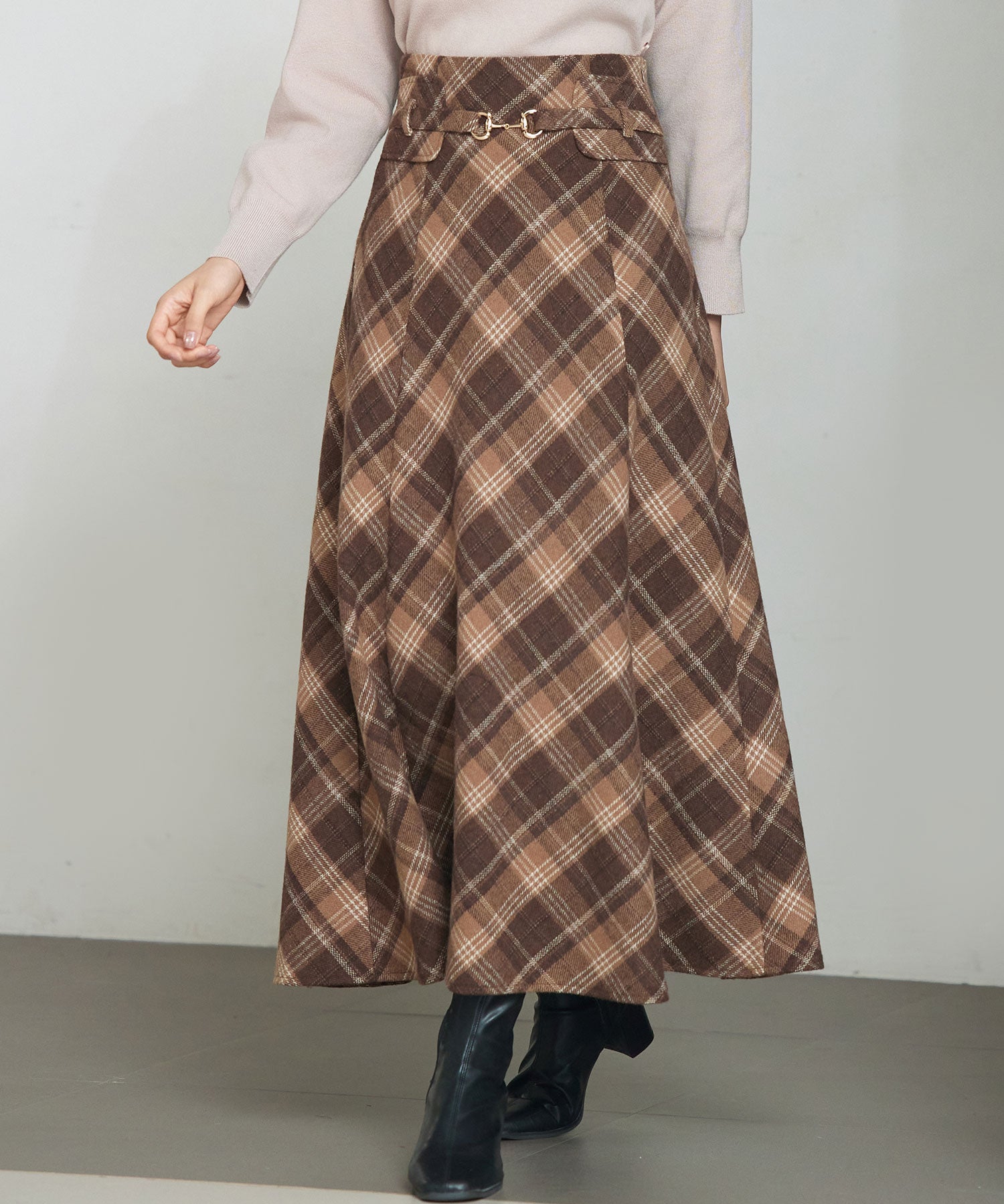 チェック柄ハイウェイトロング丈スカートsdp0326-102-17
