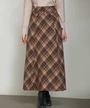 チェック柄ハイウェイトロング丈スカートsdp0326 ブラウン