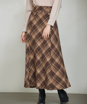 チェック柄ハイウェイトロング丈スカートsdp0326 ブラウン