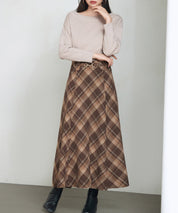 チェック柄ハイウェイトロング丈スカートsdp0326 ブラウン