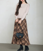 チェック柄ハイウェイトロング丈スカートsdp0326 ブラウン