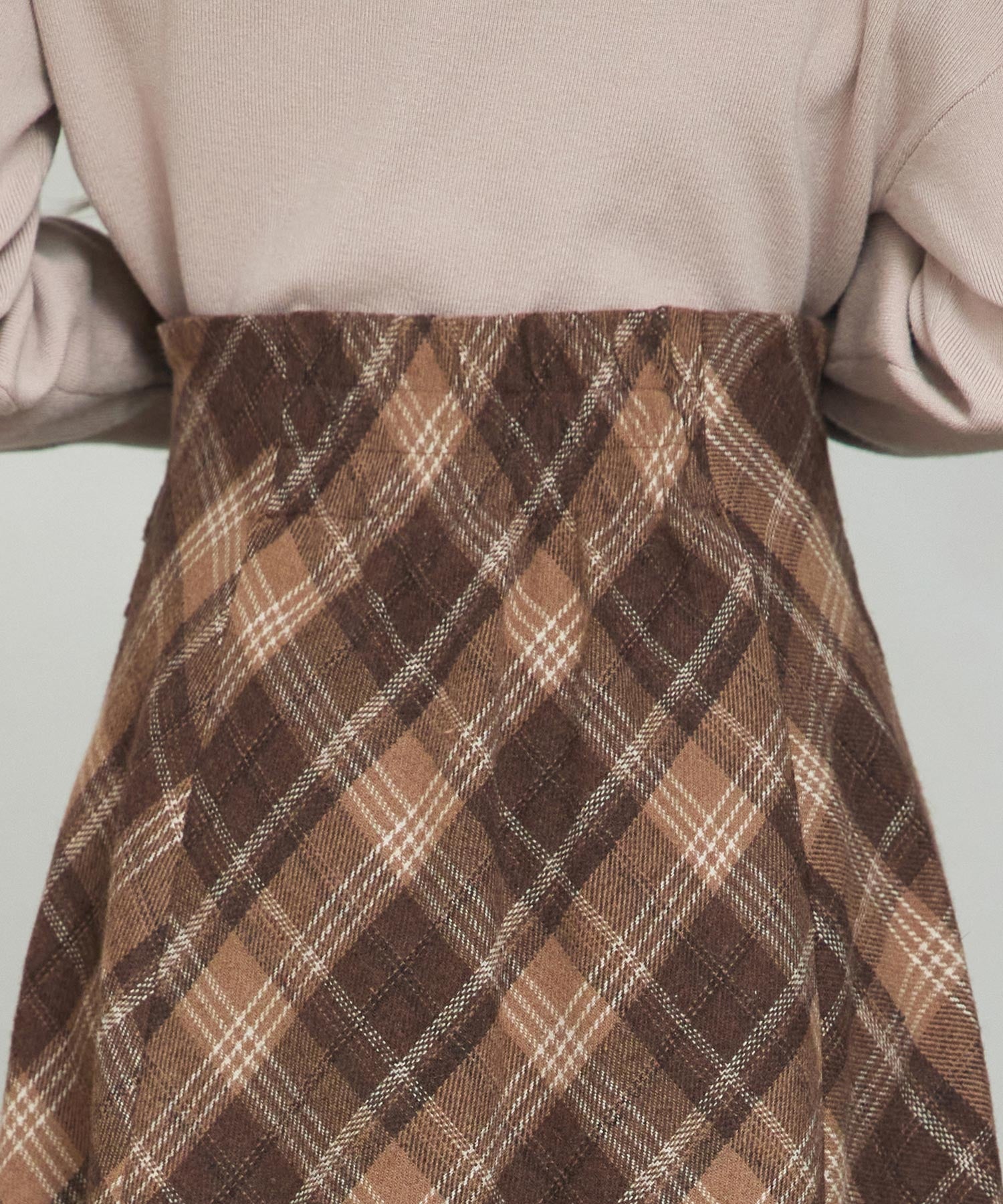 チェック柄ハイウェイトロング丈スカートsdp0326 ブラウン