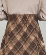 チェック柄ハイウェイトロング丈スカートsdp0326 ブラウン