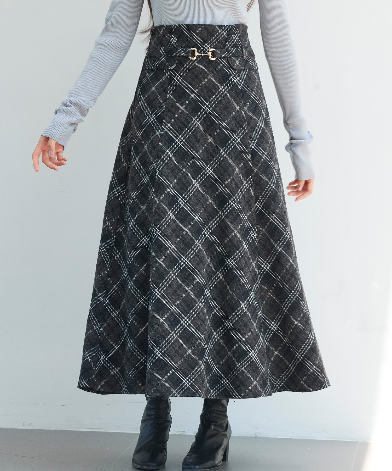 チェック柄ハイウェイトロング丈スカートsdp0326-102-8