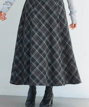 チェック柄ハイウェイトロング丈スカートsdp0326 ブラック
