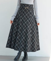 チェック柄ハイウェイトロング丈スカートsdp0326 ブラック