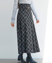 チェック柄ハイウェイトロング丈スカートsdp0326 ブラック