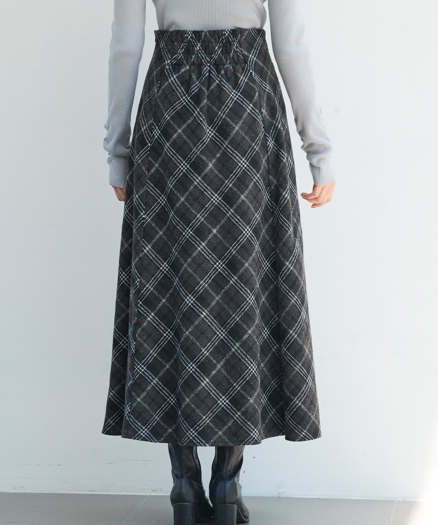 チェック柄ハイウェイトロング丈スカートsdp0326 ブラック