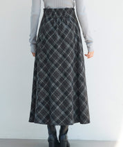 チェック柄ハイウェイトロング丈スカートsdp0326 ブラック