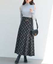 チェック柄ハイウェイトロング丈スカートsdp0326 ブラック