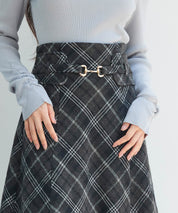 チェック柄ハイウェイトロング丈スカートsdp0326 ブラック