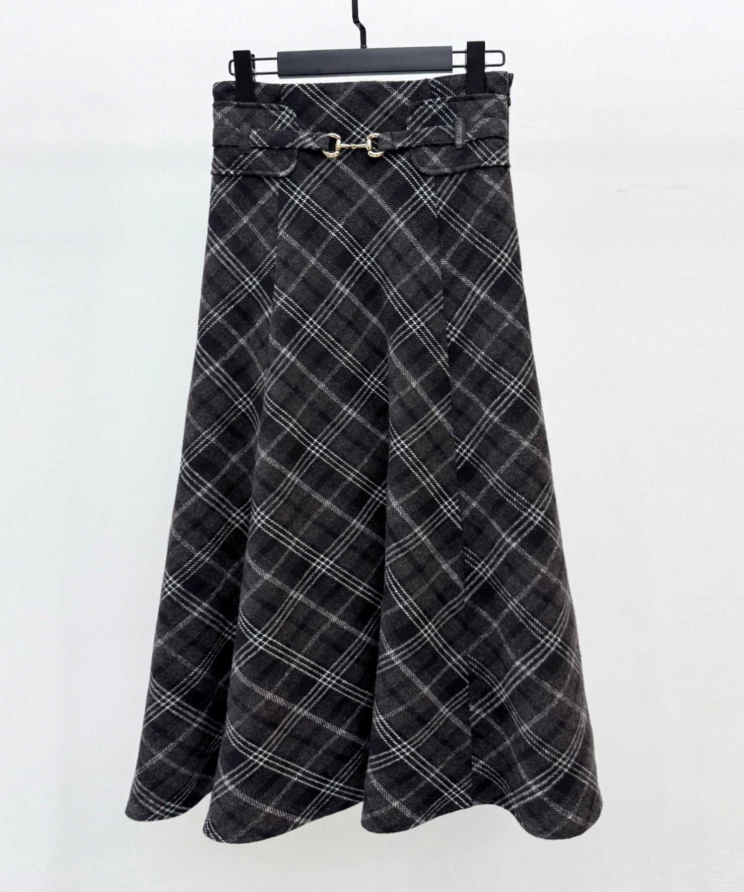 チェック柄ハイウェイトロング丈スカートsdp0326 ブラック