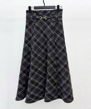 チェック柄ハイウェイトロング丈スカートsdp0326 ブラック