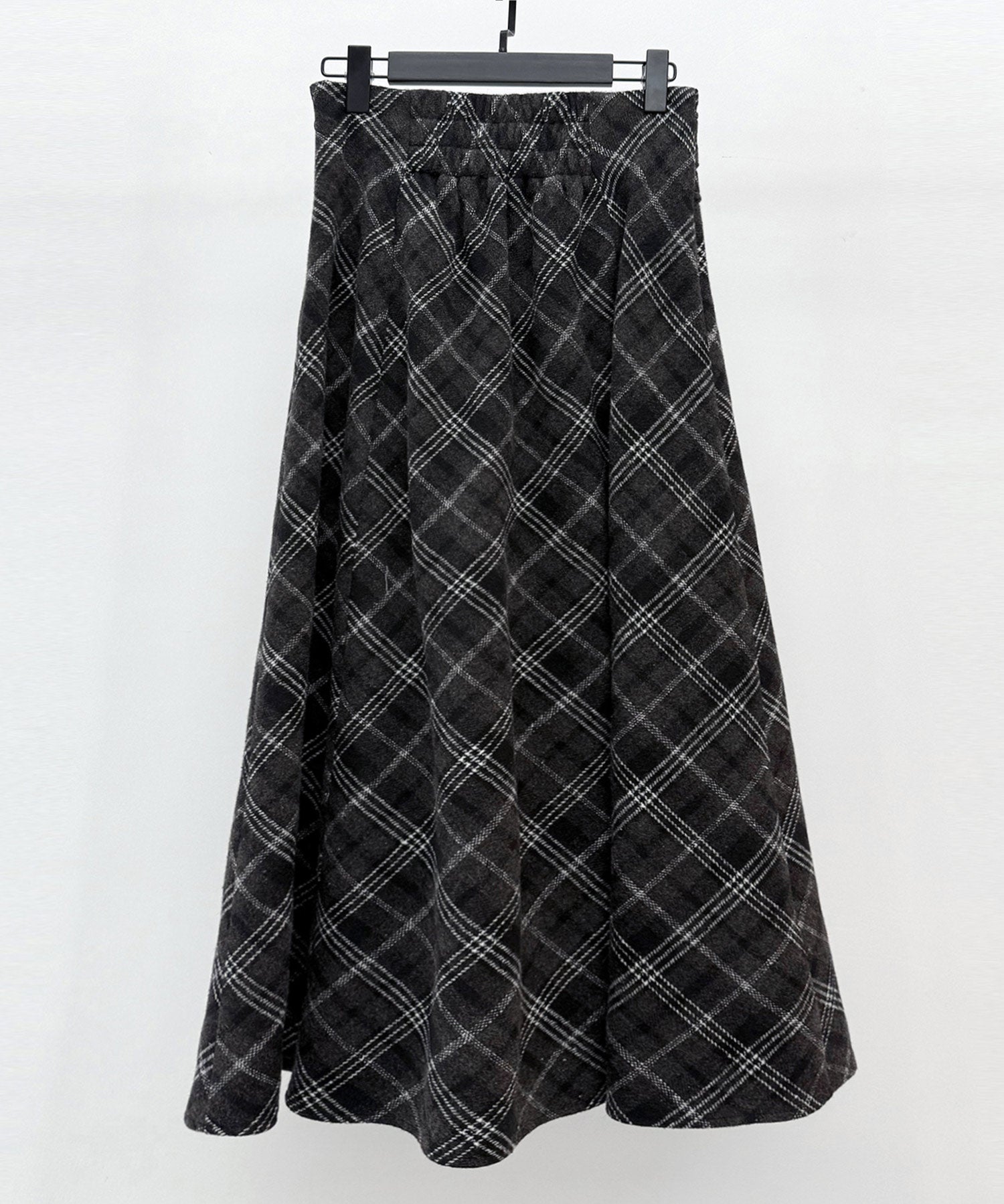 チェック柄ハイウェイトロング丈スカートsdp0326 ブラック