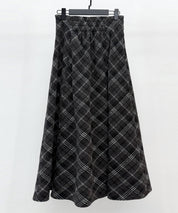 チェック柄ハイウェイトロング丈スカートsdp0326 ブラック