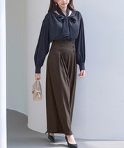 ハイウエストのセーラーワイドパンツsdp0327 ダークブラウン