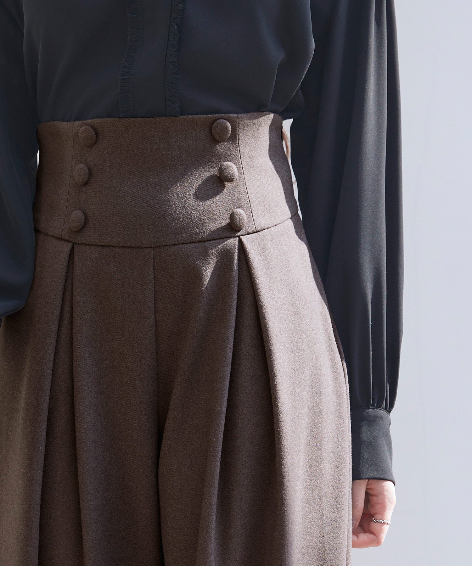 ハイウエストのセーラーワイドパンツsdp0327 ダークブラウン