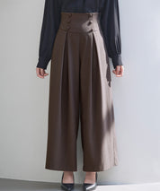 ハイウエストのセーラーワイドパンツsdp0327 ダークブラウン