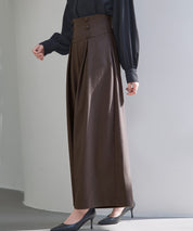 ハイウエストのセーラーワイドパンツsdp0327 ダークブラウン