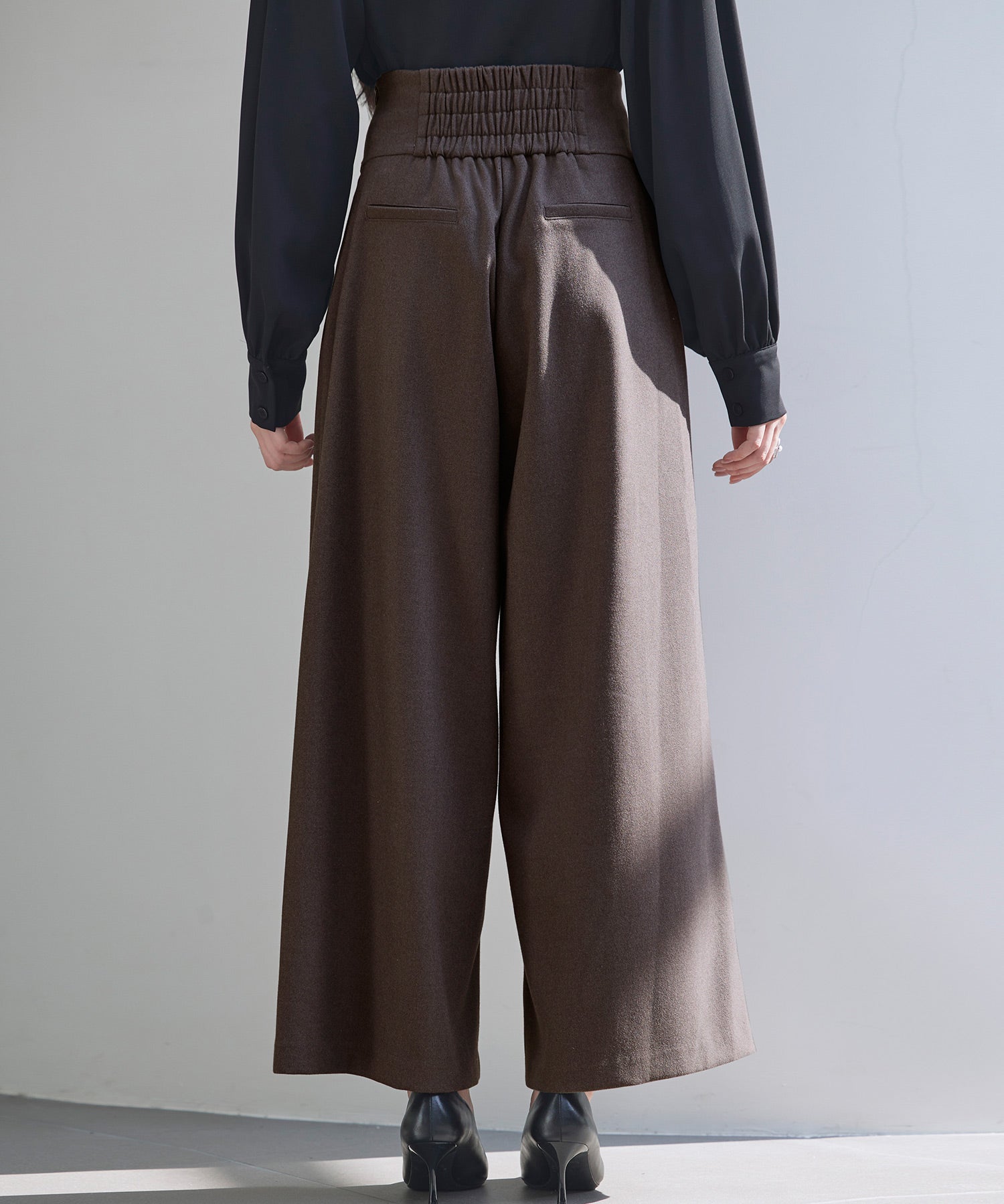 ハイウエストのセーラーワイドパンツsdp0327 ダークブラウン