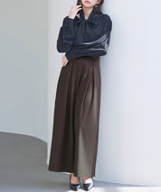 ハイウエストのセーラーワイドパンツsdp0327 ダークブラウン