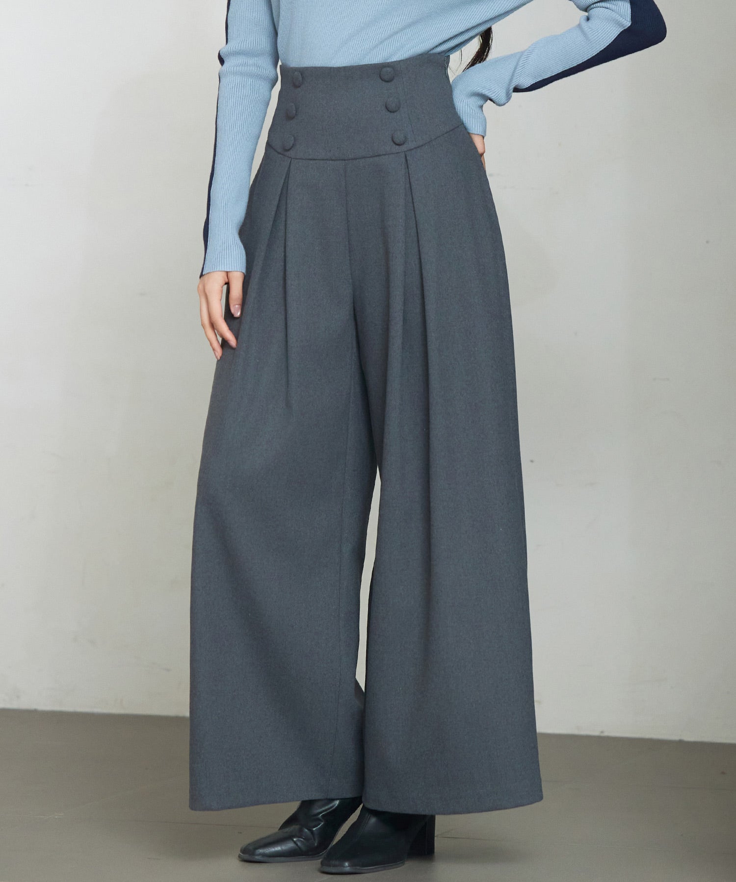 ハイウエストのセーラーワイドパンツsdp0327 チャコール