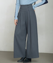 ハイウエストのセーラーワイドパンツsdp0327 チャコール