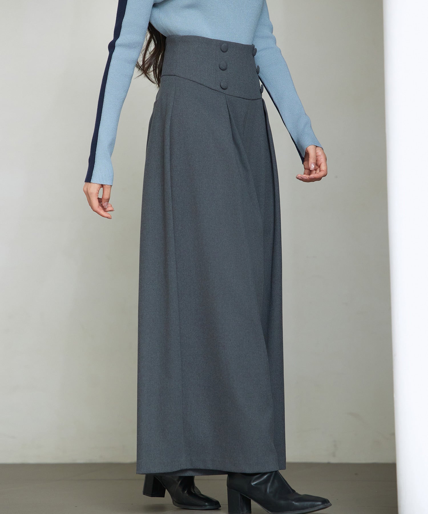 ハイウエストのセーラーワイドパンツsdp0327 チャコール