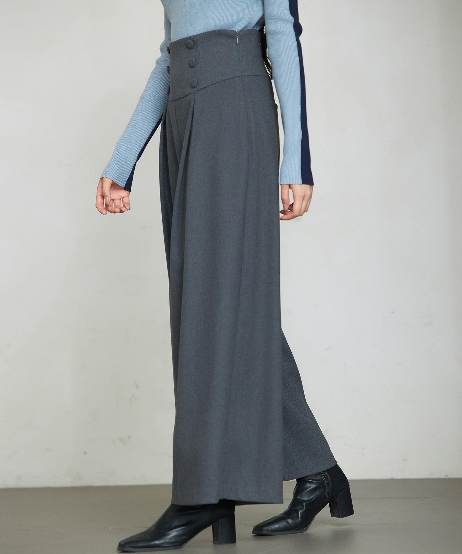 ハイウエストのセーラーワイドパンツsdp0327 チャコール