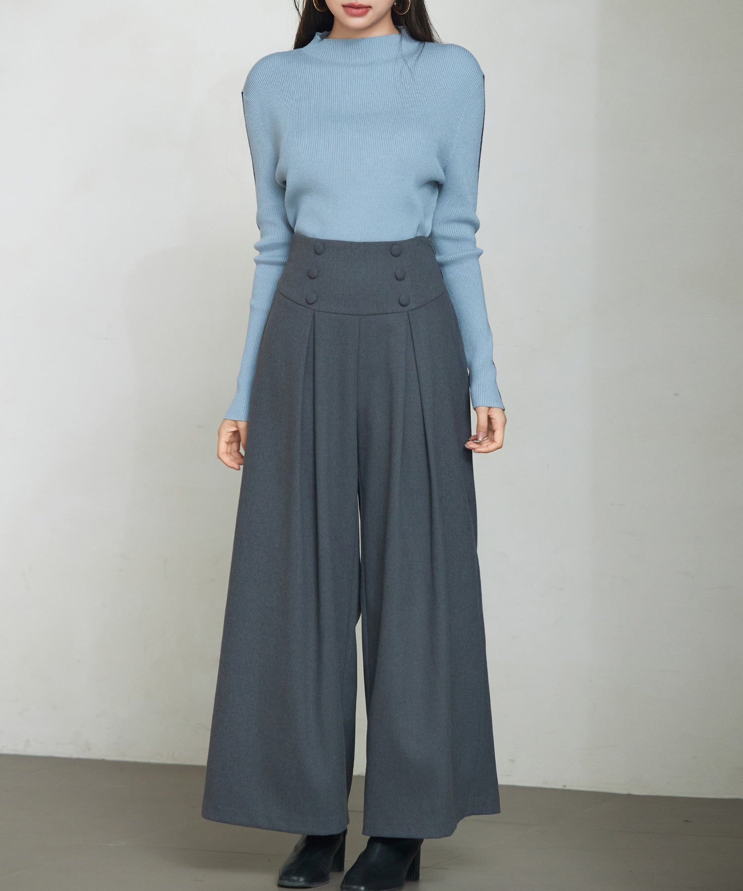 ハイウエストのセーラーワイドパンツsdp0327 チャコール