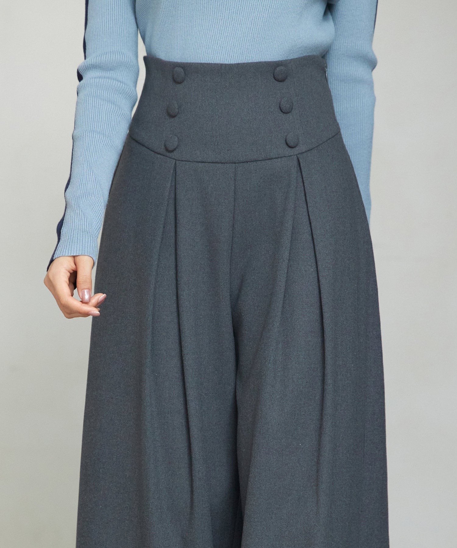 ハイウエストのセーラーワイドパンツsdp0327 チャコール