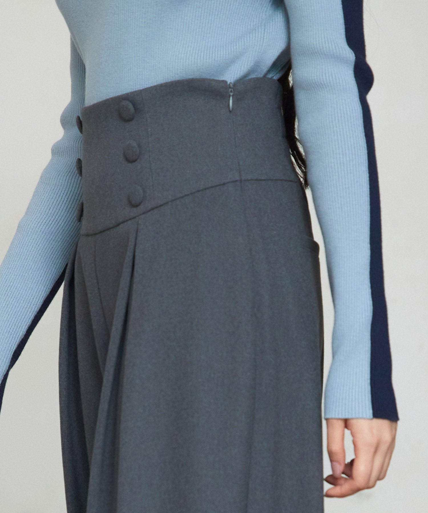 ハイウエストのセーラーワイドパンツsdp0327 チャコール