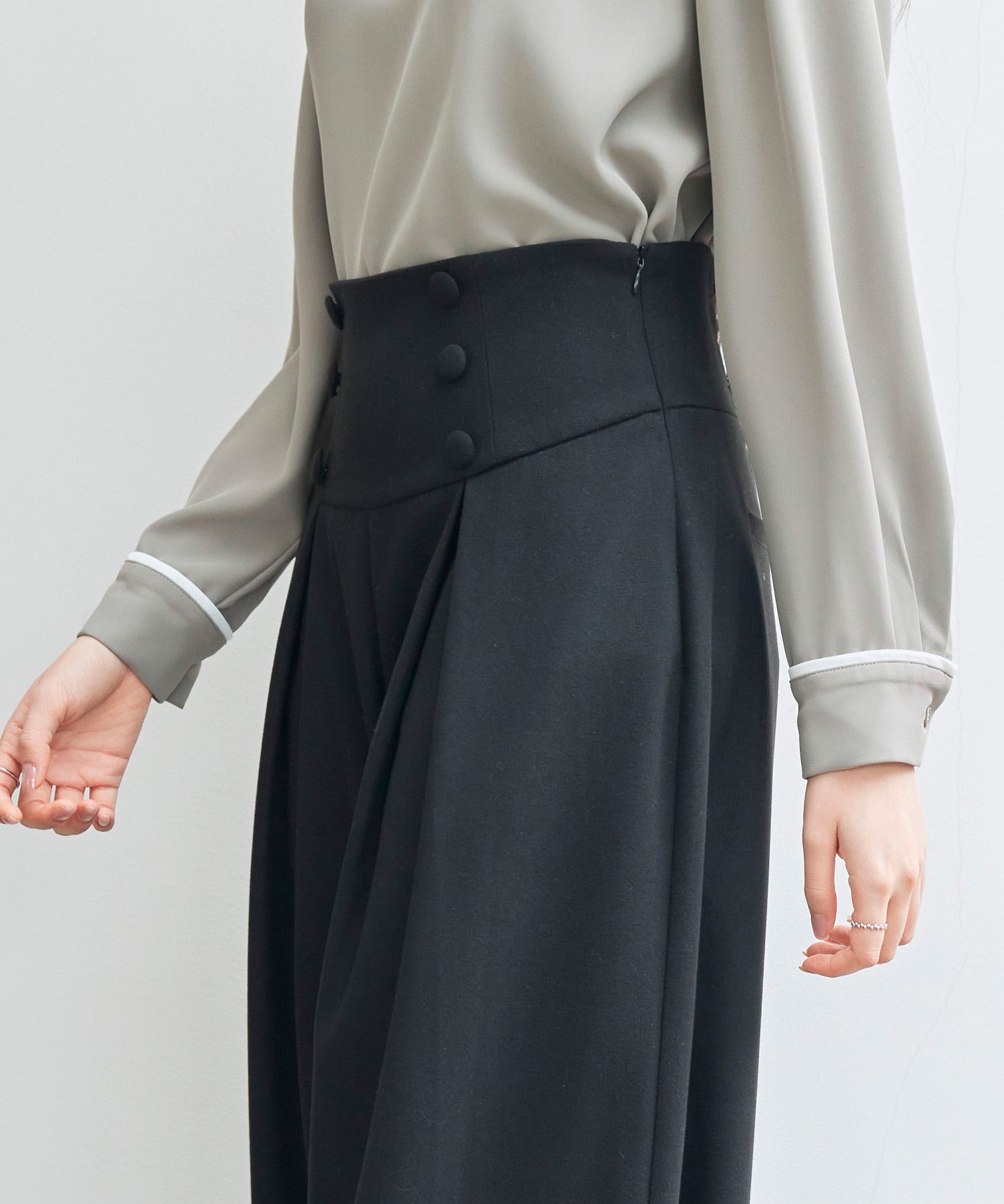 ハイウエストのセーラーワイドパンツsdp0327 ブラック