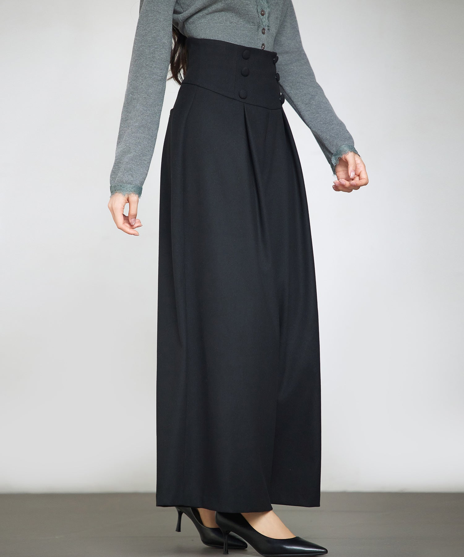 ハイウエストのセーラーワイドパンツsdp0327 ブラック