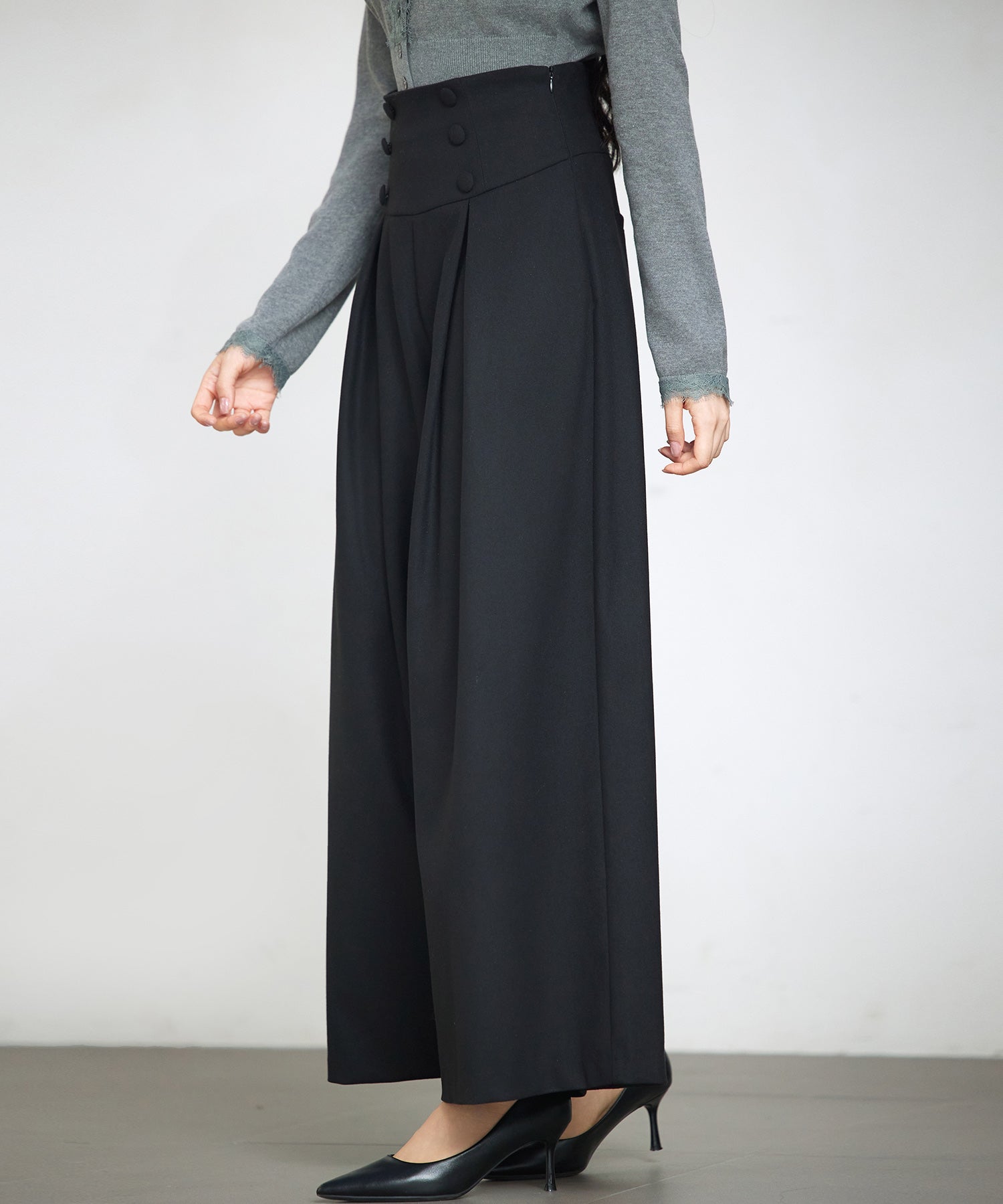 ハイウエストのセーラーワイドパンツsdp0327 ブラック