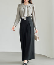 ハイウエストのセーラーワイドパンツsdp0327 ブラック