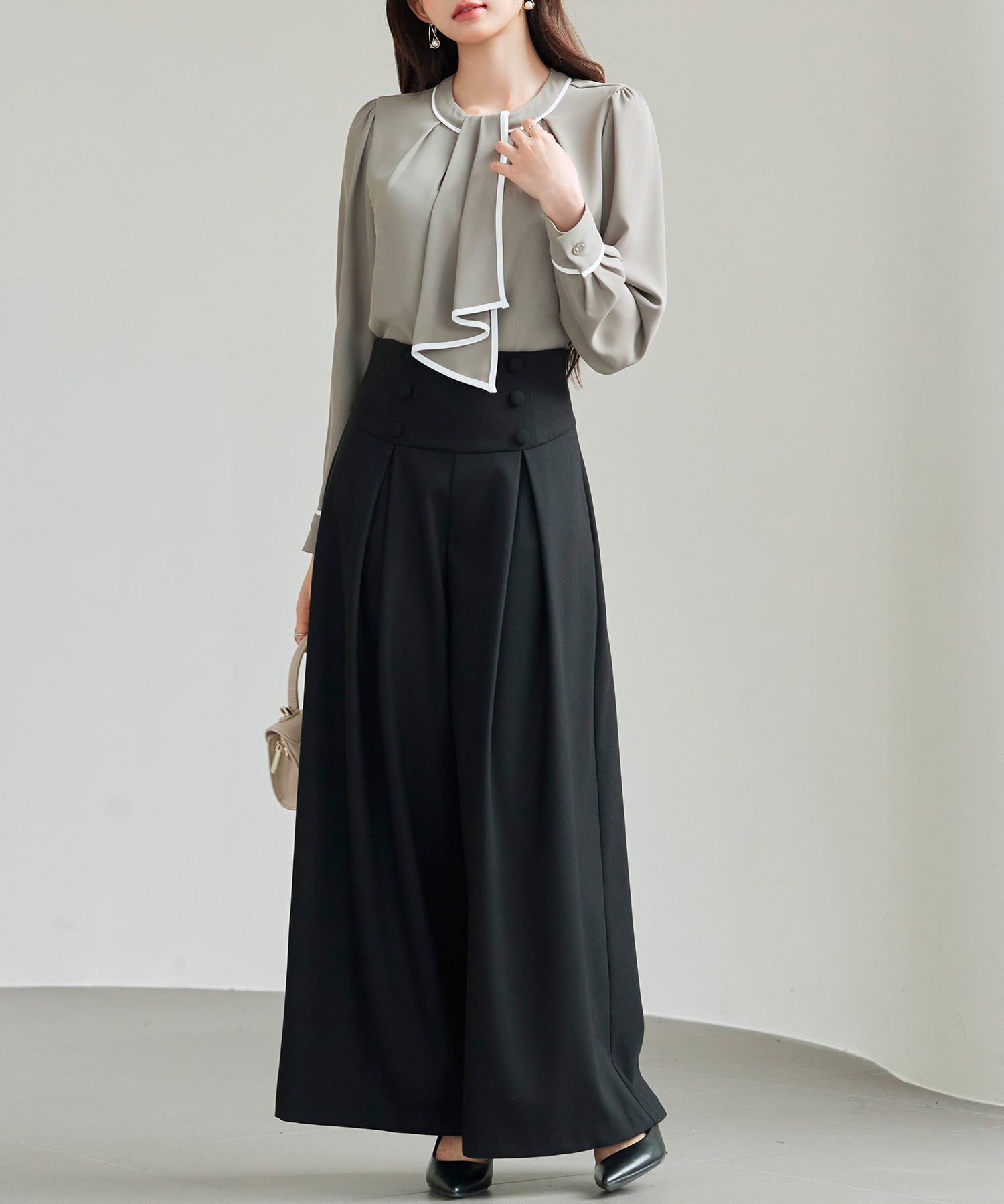 ハイウエストのセーラーワイドパンツsdp0327 ブラック