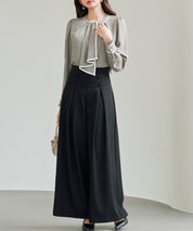 ハイウエストのセーラーワイドパンツsdp0327 ブラック