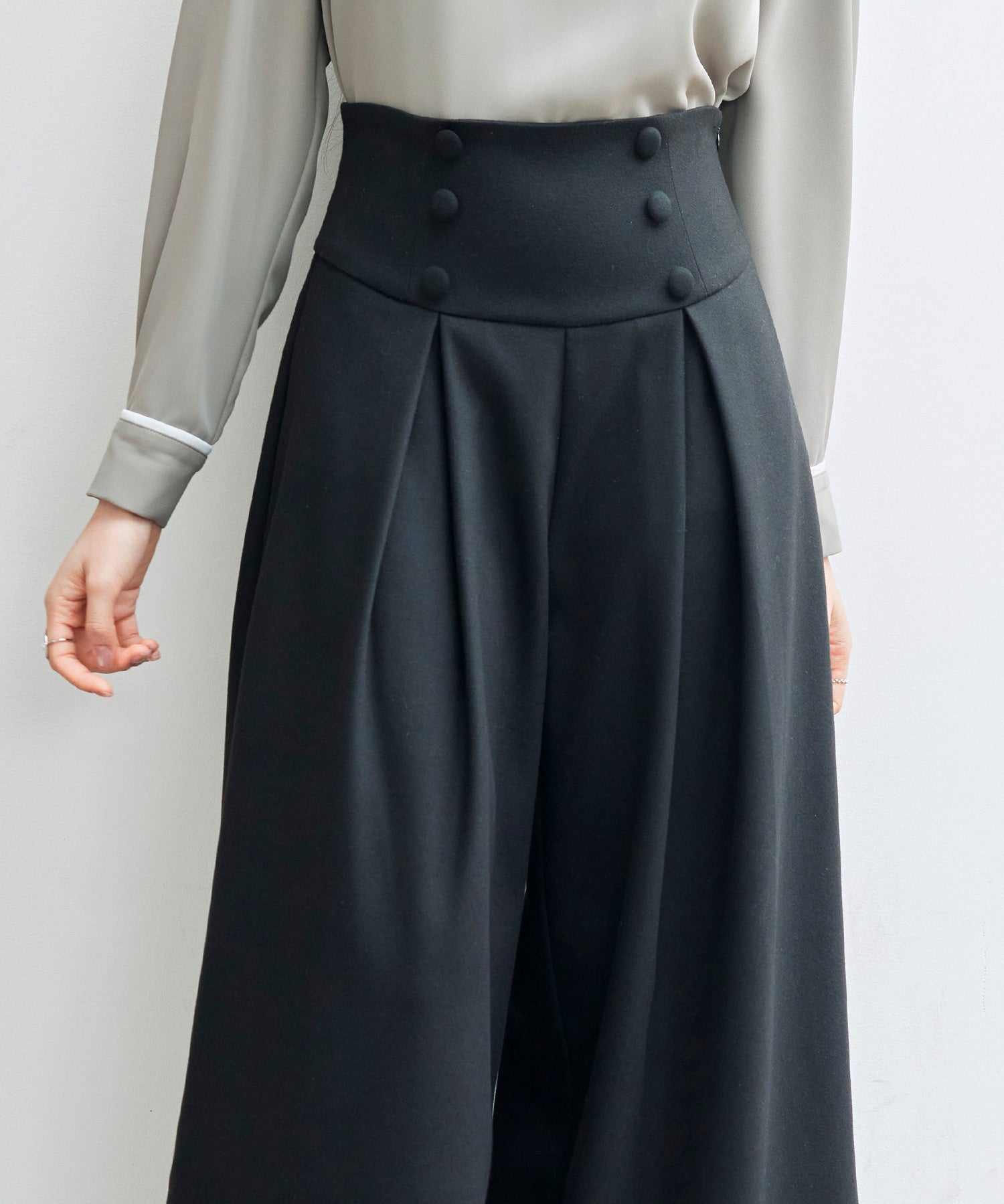ハイウエストのセーラーワイドパンツsdp0327 ブラック