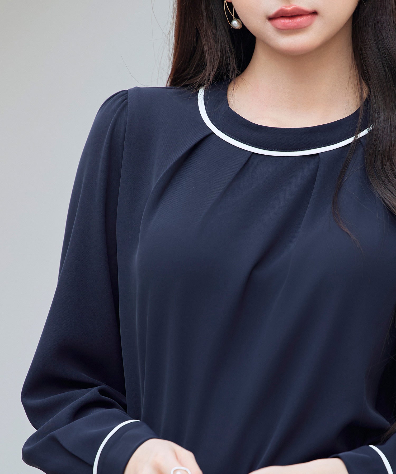 首元2wayボウタイ配色ブラウスsdp0328 ネイビー