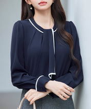 首元2wayボウタイ配色ブラウスsdp0328 ネイビー