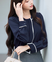 首元2wayボウタイ配色ブラウスsdp0328 ネイビー