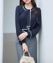 首元2wayボウタイ配色ブラウスsdp0328 ネイビー