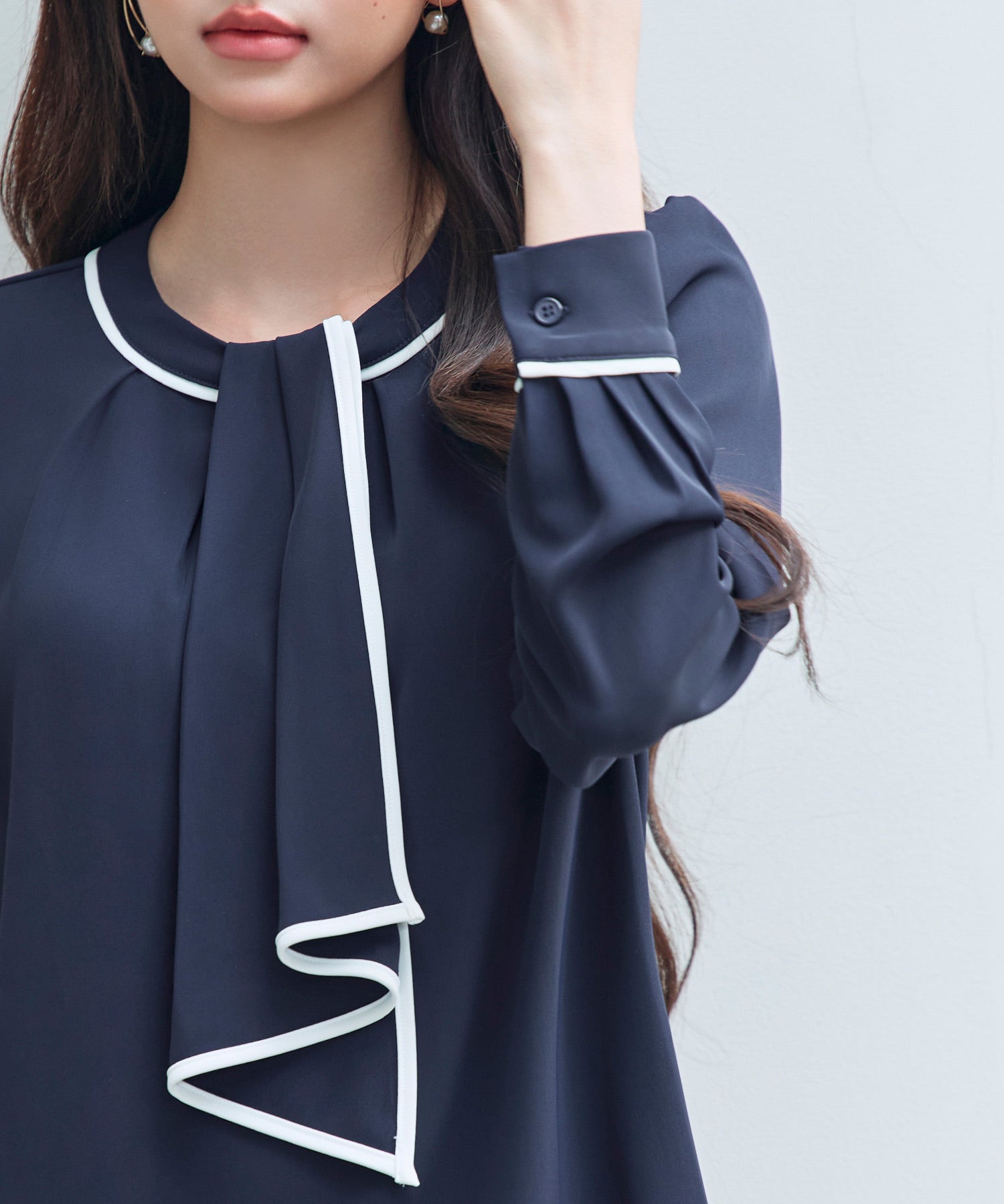 首元2wayボウタイ配色ブラウスsdp0328 ネイビー