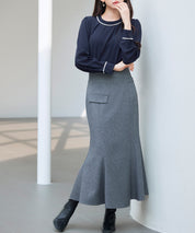 首元2wayボウタイ配色ブラウスsdp0328 ネイビー