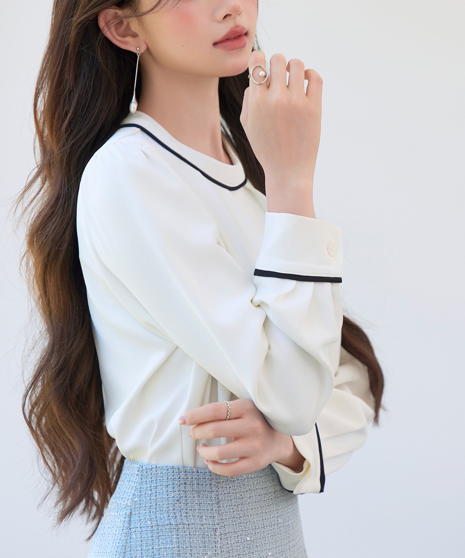 首元2wayボウタイ配色ブラウスsdp0328 ホワイト