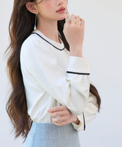 首元2wayボウタイ配色ブラウスsdp0328 ホワイト