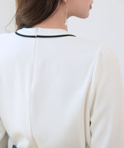 首元2wayボウタイ配色ブラウスsdp0328 ホワイト